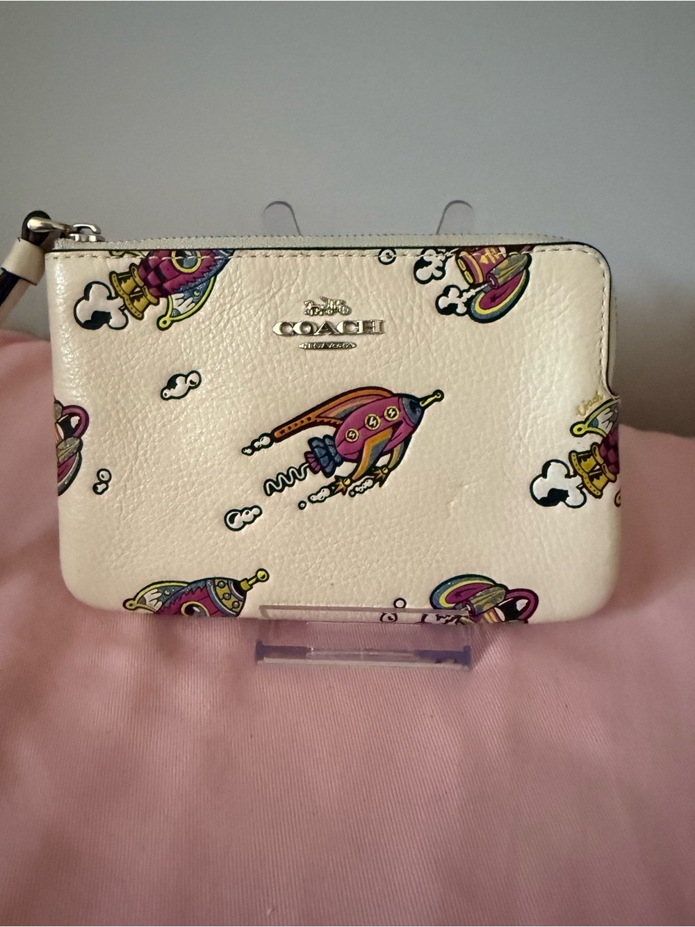 Coach Corner Zip Wristlet with Rocket Print